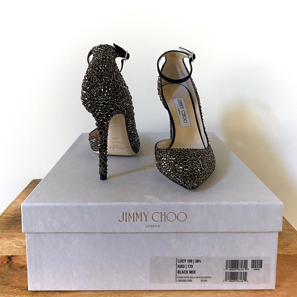 Jimmy Choo Lucy 100 Black Suede Pointy Toe Pumps With Halo Crystals US8.… - Picture 12 of 16